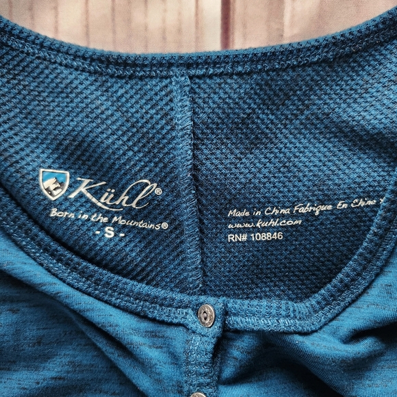 Kuhl "Svenna" Waffle Knit Henley Long Sleeve Shirt Teal Blue | Women's Size S - Picture 4 of 12